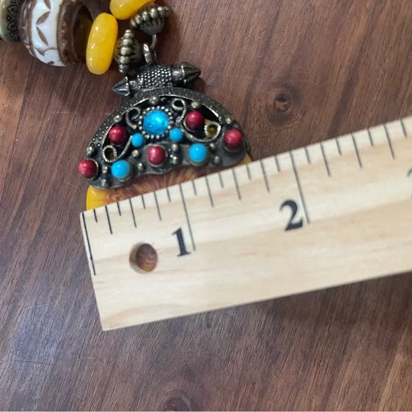 Vintage Sun Like Amazigh Amber & Bone Chunky Necklace - Picture 13 of 14